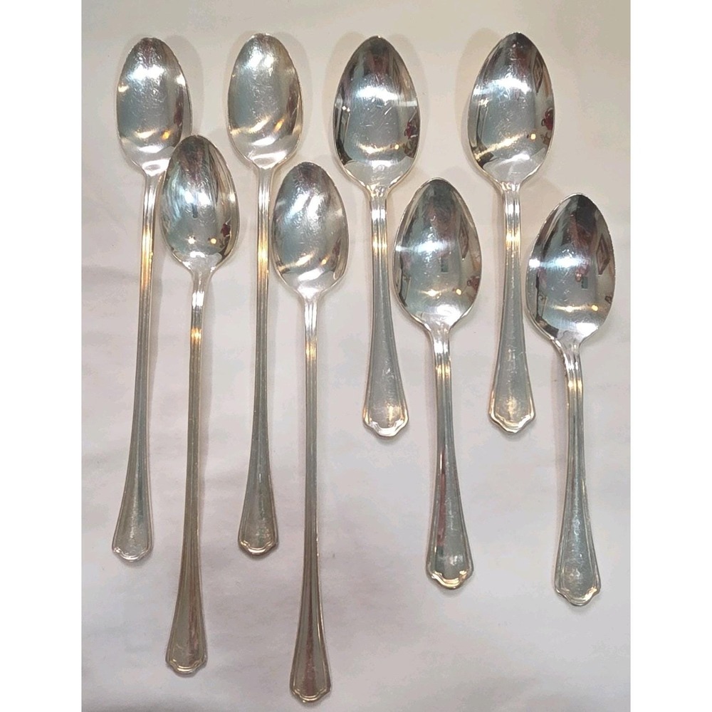 Reed & Barton French Scroll Silverplate Spoon Set 4 Iced Tea 4 Teaspoons 8pc